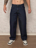 29 Calça Denim Preta Casual de Perna Larga e Solta com Bolsos Estilo Urbano para Homens, Adequada como Presente para Marido, Namorado