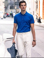 Camiseta polo Básica com Gola Clássica e Manga Curta Confortável Respirável Slim Premium Algodão Casual Primavera Verão Masculina