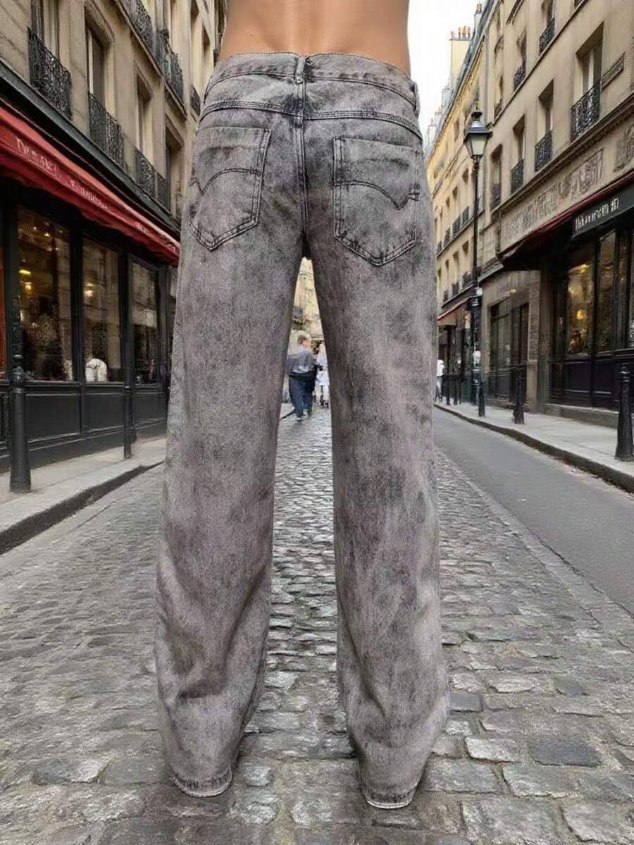 29 Calça Denim Preta Casual de Perna Larga e Solta com Bolsos Estilo Urbano para Homens, Adequada como Presente para Marido, Namorado