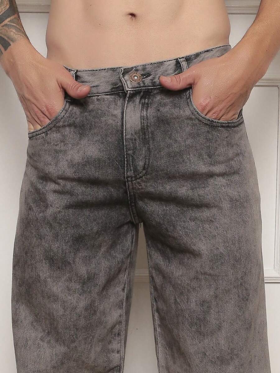 29 Calça Denim Preta Casual de Perna Larga e Solta com Bolsos Estilo Urbano para Homens, Adequada como Presente para Marido, Namorado