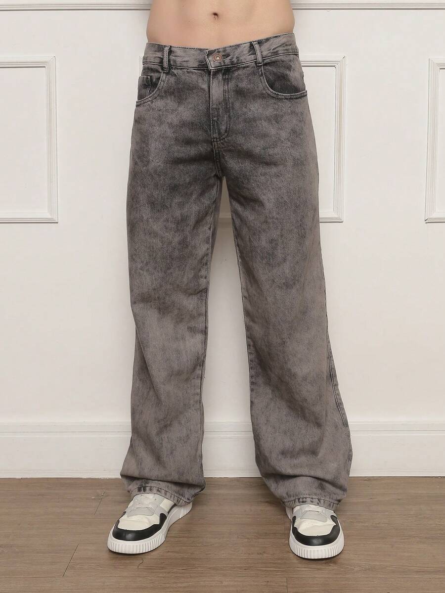 29 Calça Denim Preta Casual de Perna Larga e Solta com Bolsos Estilo Urbano para Homens, Adequada como Presente para Marido, Namorado