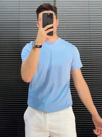 Camiseta de verão Masculina Básica de Algodão com Gola Redonda – Cores Sólidas Confortável e Respirável