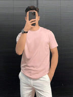 Camiseta de verão Masculina Básica de Algodão com Gola Redonda – Cores Sólidas Confortável e Respirável