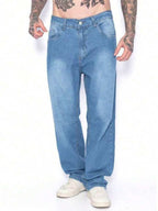 29 Calça Denim Preta Casual de Perna Larga e Solta com Bolsos Estilo Urbano para Homens, Adequada como Presente para Marido, Namorado