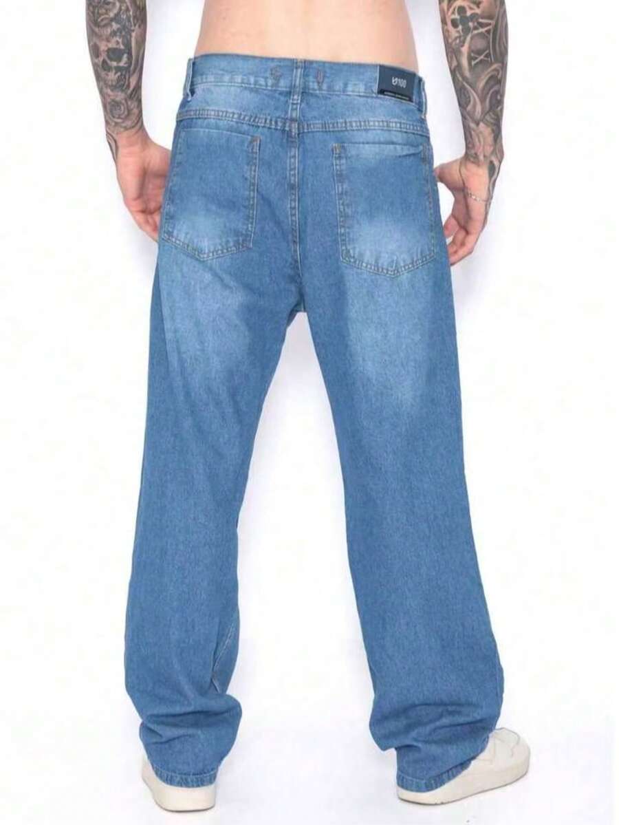 29 Calça Denim Preta Casual de Perna Larga e Solta com Bolsos Estilo Urbano para Homens, Adequada como Presente para Marido, Namorado