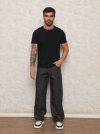 29 Calça Denim Preta Casual de Perna Larga e Solta com Bolsos Estilo Urbano para Homens, Adequada como Presente para Marido, Namorado