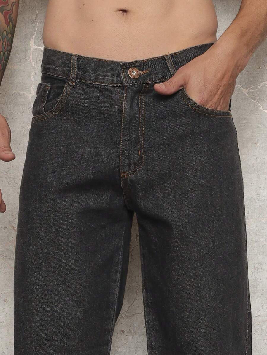 29 Calça Denim Preta Casual de Perna Larga e Solta com Bolsos Estilo Urbano para Homens, Adequada como Presente para Marido, Namorado