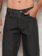 29 Calça Denim Preta Casual de Perna Larga e Solta com Bolsos Estilo Urbano para Homens, Adequada como Presente para Marido, Namorado