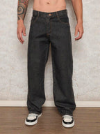 29 Calça Denim Preta Casual de Perna Larga e Solta com Bolsos Estilo Urbano para Homens, Adequada como Presente para Marido, Namorado