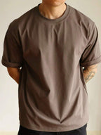 Camiseta de verão Masculina Básica de Algodão com Gola Redonda – Cores Sólidas Confortável e Respirável