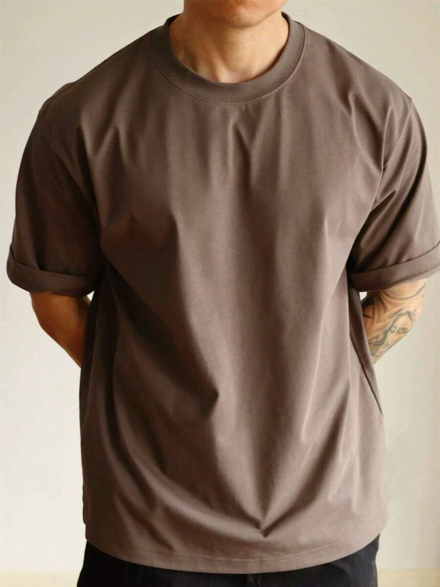 Camiseta de verão Masculina Básica de Algodão com Gola Redonda – Cores Sólidas Confortável e Respirável