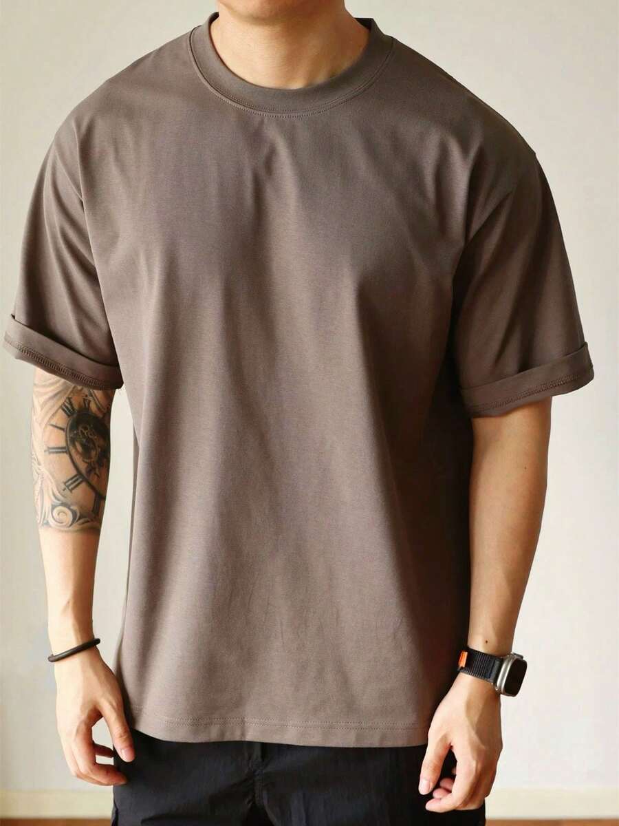 Camiseta de verão Masculina Básica de Algodão com Gola Redonda – Cores Sólidas Confortável e Respirável