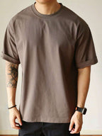 Camiseta de verão Masculina Básica de Algodão com Gola Redonda – Cores Sólidas Confortável e Respirável