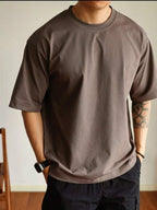 Camiseta de verão Masculina Básica de Algodão com Gola Redonda – Cores Sólidas Confortável e Respirável