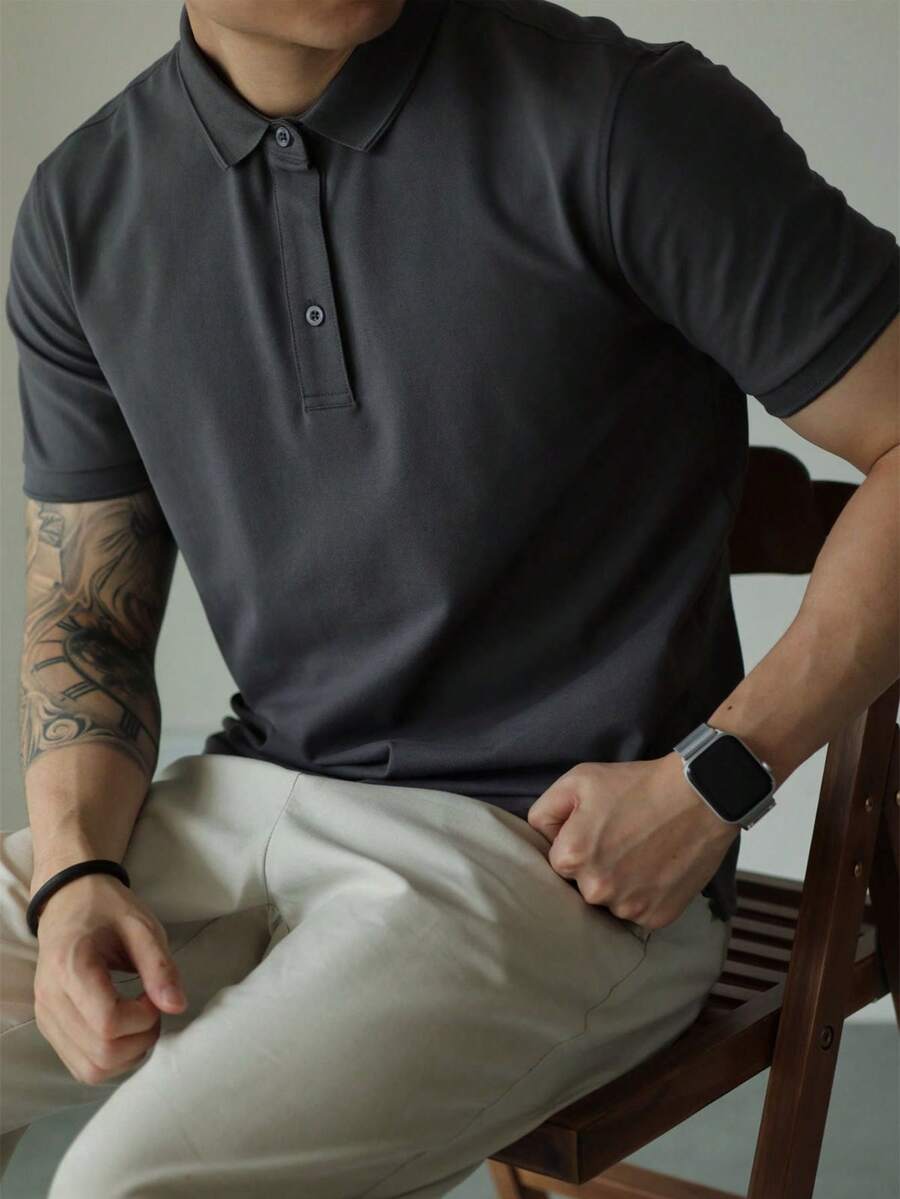 Camiseta polo Básica com Gola Clássica e Manga Curta Confortável Respirável Slim Premium Algodão Casual Primavera Verão Masculina