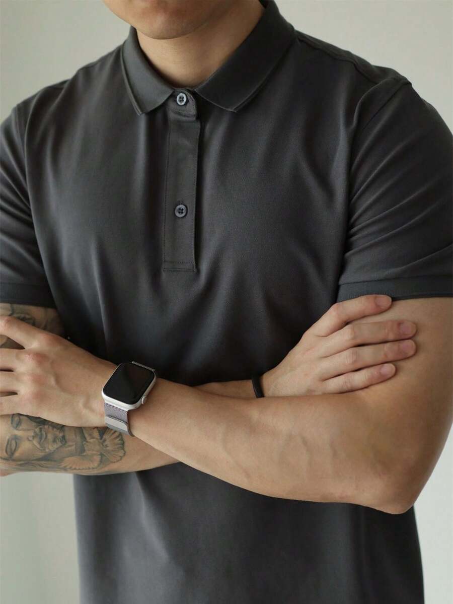 Camiseta polo Básica com Gola Clássica e Manga Curta Confortável Respirável Slim Premium Algodão Casual Primavera Verão Masculina