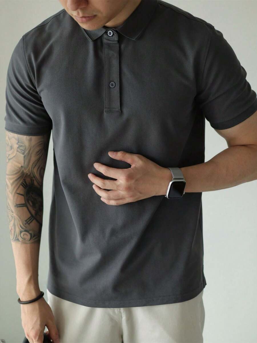 Camiseta polo Básica com Gola Clássica e Manga Curta Confortável Respirável Slim Premium Algodão Casual Primavera Verão Masculina