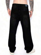 29 Calça Denim Preta Casual de Perna Larga e Solta com Bolsos Estilo Urbano para Homens, Adequada como Presente para Marido, Namorado