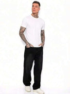 29 Calça Denim Preta Casual de Perna Larga e Solta com Bolsos Estilo Urbano para Homens, Adequada como Presente para Marido, Namorado
