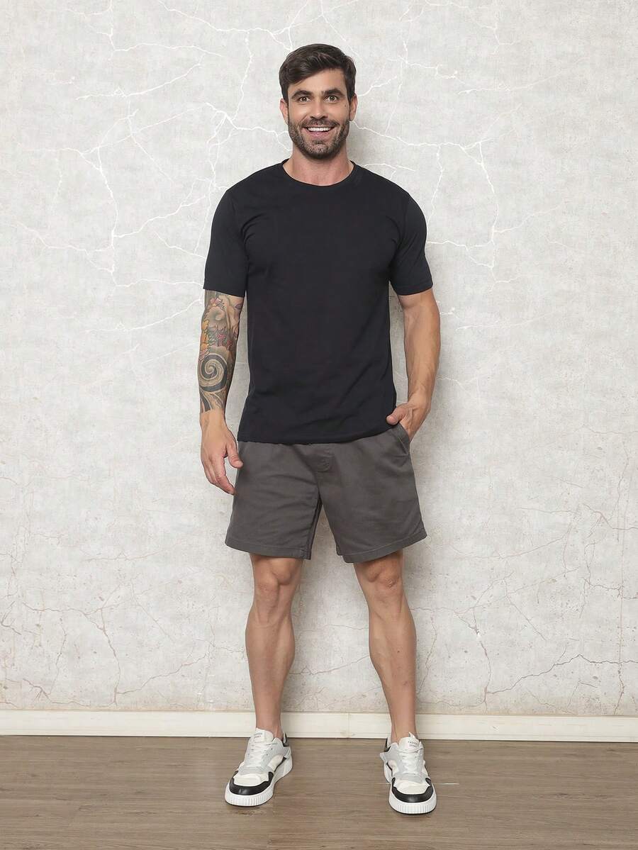 Bermuda Short Masculina Tecido sarja Brim Com elastico na cintura