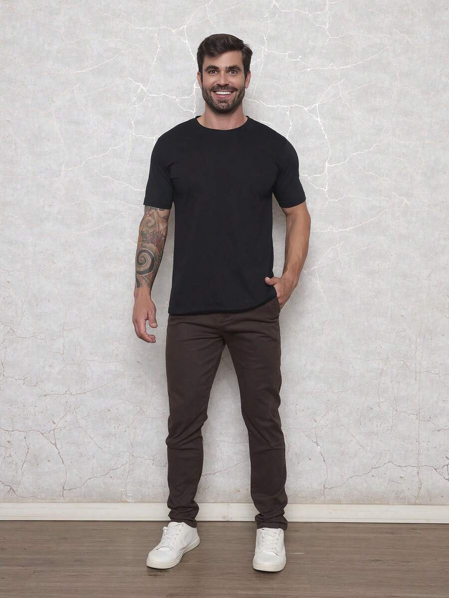 Calça Masculina em Sarja com Elastano Estilo Alfaiataria Esporte Fino Elegante com Bolsos Alta Durabilidade