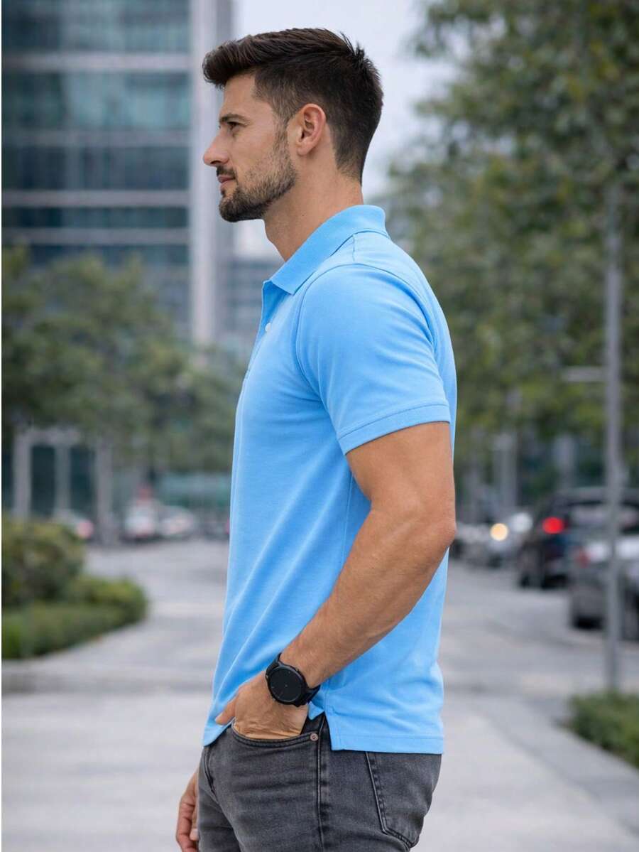 Camiseta polo Básica com Gola Clássica e Manga Curta Confortável Respirável Slim Premium Algodão Casual Primavera Verão Masculina